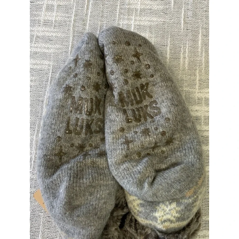 Muk Luks Cabin Socks Womens Fleece Lined‎ Cozy Slipper Socks Gray NWT